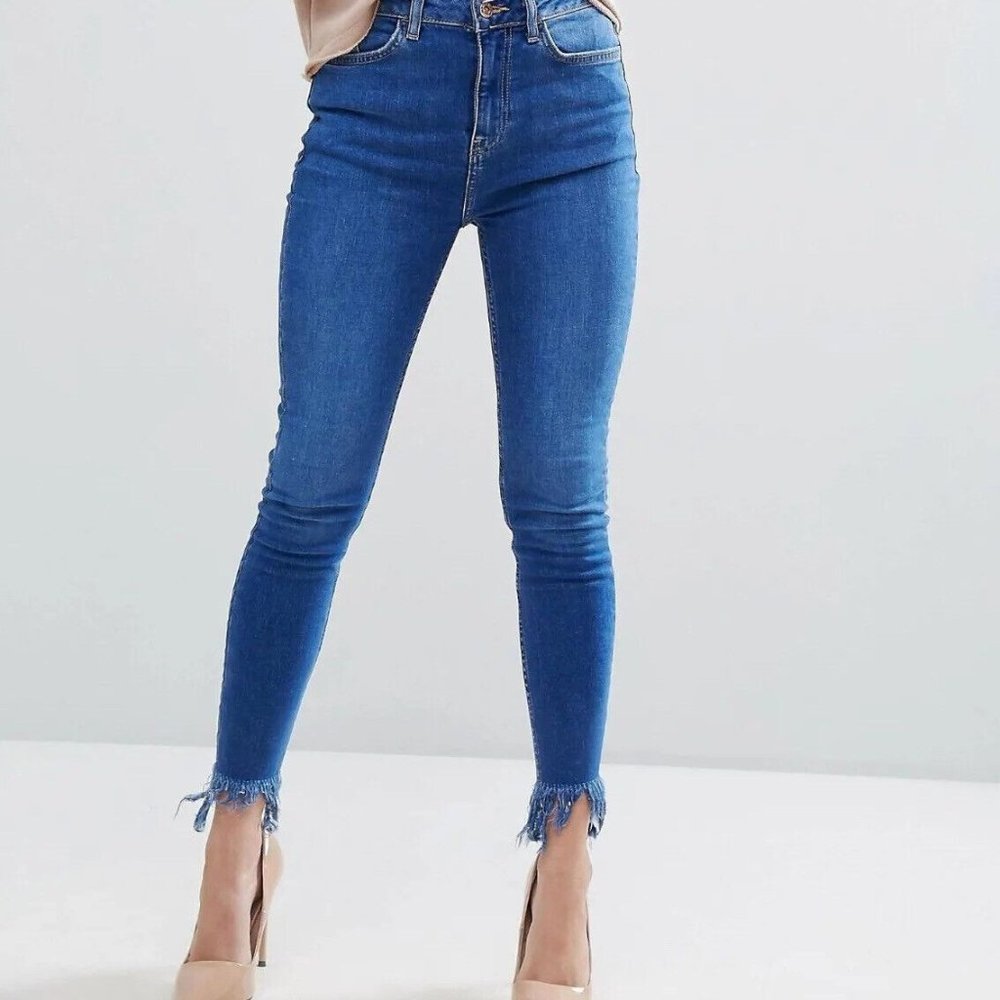 Azucar Womens Skinny Jeans Size 28 Blue High Rise Stretch Fringe Slim